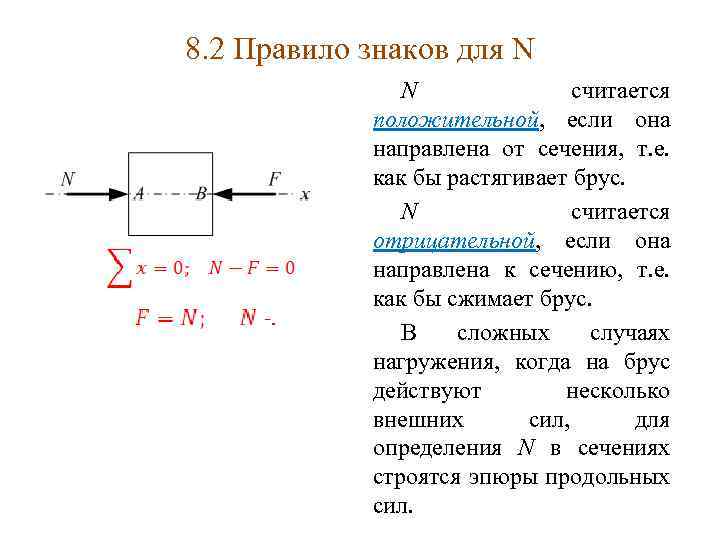 8. 2 Правило знаков для N N считается положительной, если она направлена от сечения,