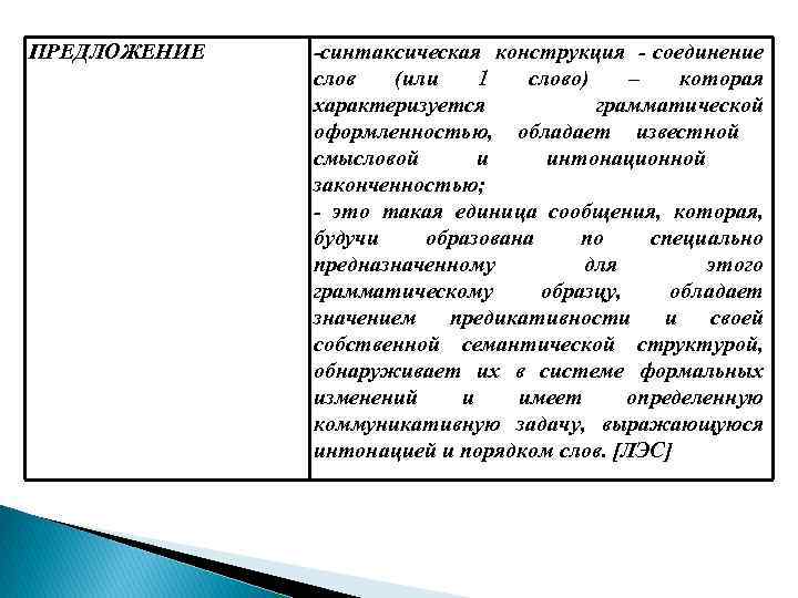 ПРЕДЛОЖЕНИЕ -синтаксическая конструкция - соединение слов (или 1 слово) – которая характеризуется грамматической оформленностью,