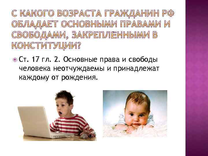  Ст. 17 гл. 2. Основные права и свободы человека неотчуждаемы и принадлежат каждому