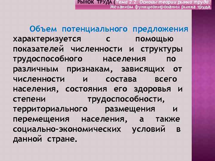 РЫНОК ТРУДА (Тема 2. 2. Основы теории рынка труда. Механизм функционирования рынка труда. Объем