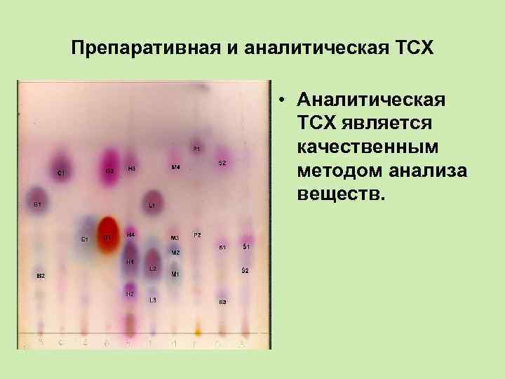 Препаративная и аналитическая ТСХ • Аналитическая ТСХ является качественным методом анализа веществ. 