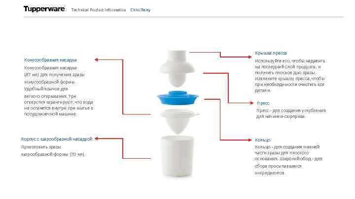 Technical Product Information Chini Party Крышка пресса Конусообразная насадка (87 мл) для получения зразы