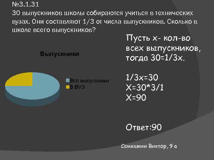 № 3. 1. 31 30 выпускников школы собираются учиться в технических вузах. Они составляют