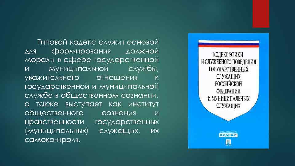 Типовой кодекс служит основой для формирования должной морали в сфере государственной и муниципальной службы,