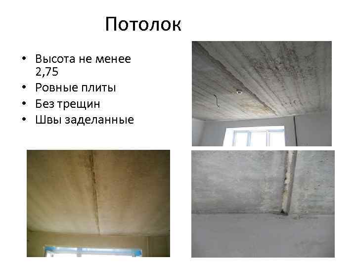 Потолок • Высота не менее 2, 75 • Ровные плиты • Без трещин •