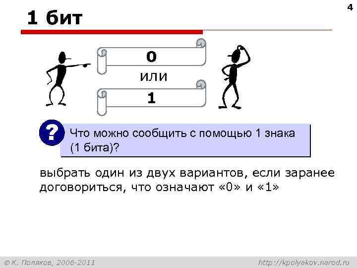 4 1 бит 0 или 1 ? Что можно сообщить с помощью 1 знака