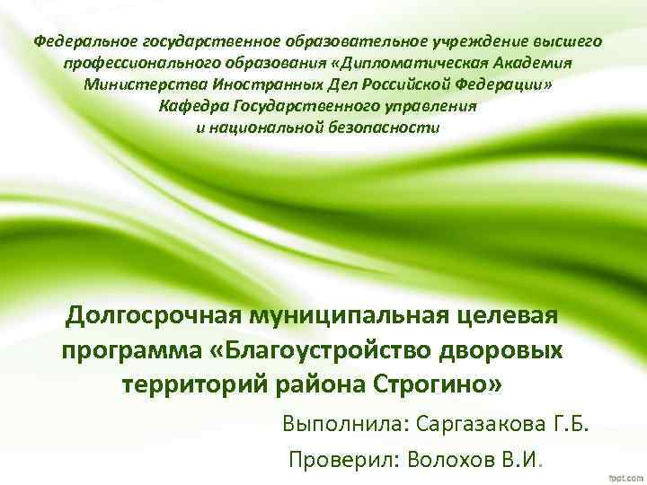 Федеральное государственное образовательное учреждение высшего профессионального образования «Дипломатическая Академия Министерства Иностранных Дел Российской Федерации»