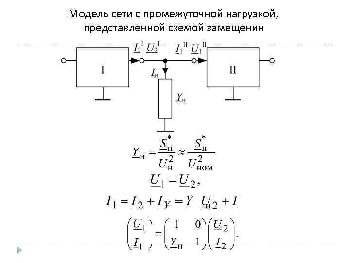Модель сети с промежуточной нагрузкой, представленной схемой замещения 