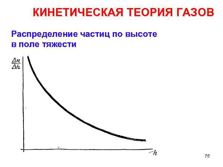 КИНЕТИЧЕСКАЯ ТЕОРИЯ ГАЗОВ Распределение частиц по высоте в поле тяжести 76 