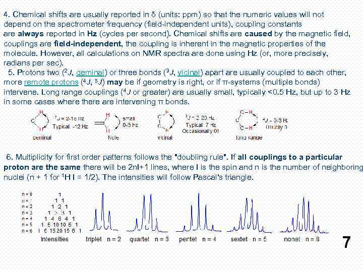 4. Chemical shifts are usually reported in δ (units: ppm) so that the numeric