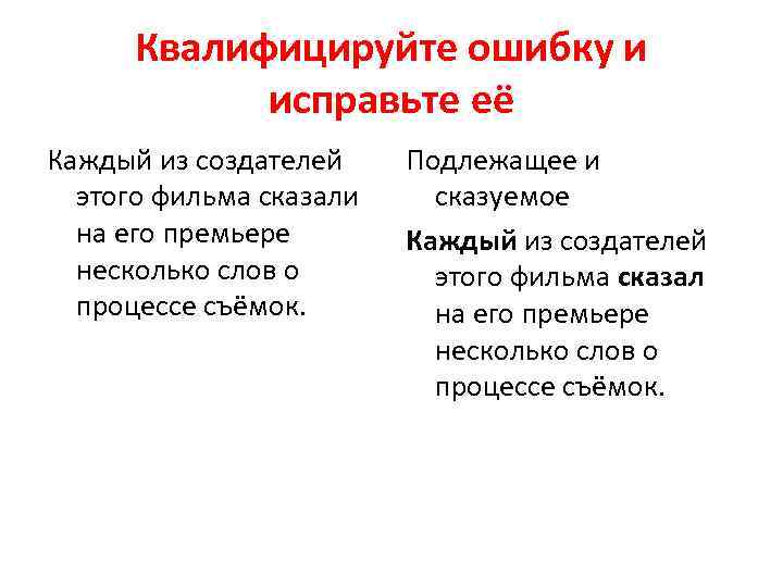 Квалифицируйте ошибку и исправьте её Каждый из создателей этого фильма сказали на его премьере