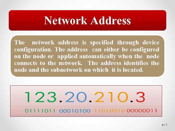 Network Address The network address is specified through device configuration. The address can either