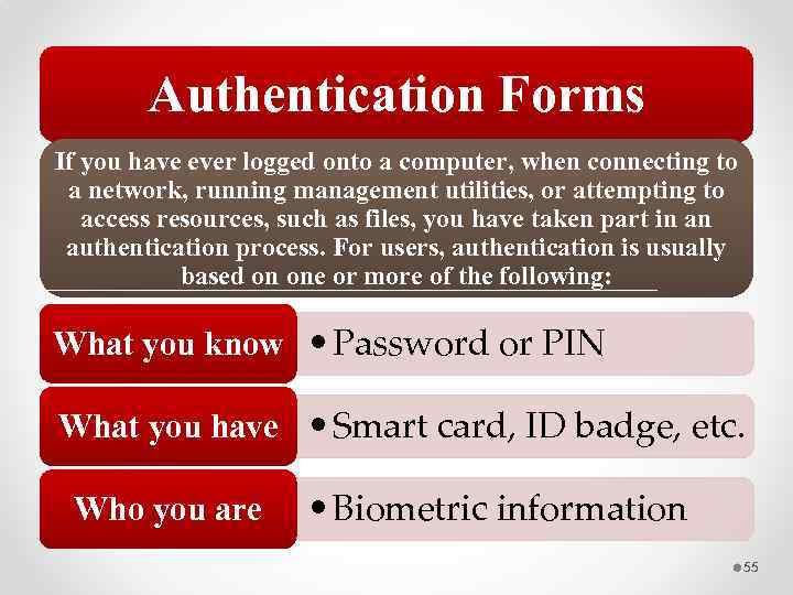 Authentication Forms If you have ever logged onto a computer, when connecting to a