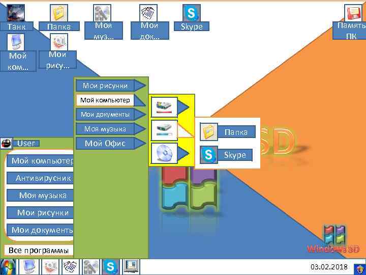 Танк Папка Мой ком… Моя муз… Мои док… Память ПК Skype Мои рису… Мои