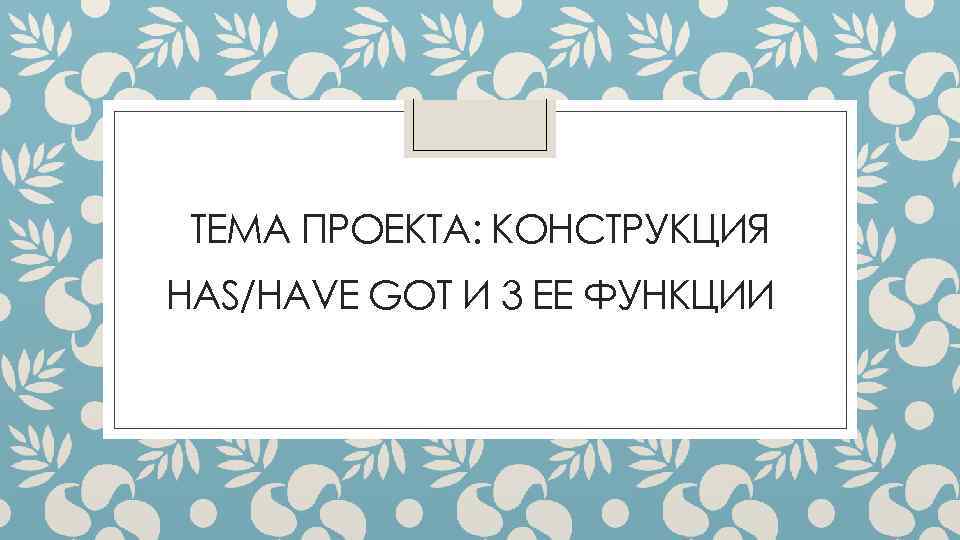 ТЕМА ПРОЕКТА: КОНСТРУКЦИЯ HAS/HAVE GOT И 3 ЕЕ ФУНКЦИИ 