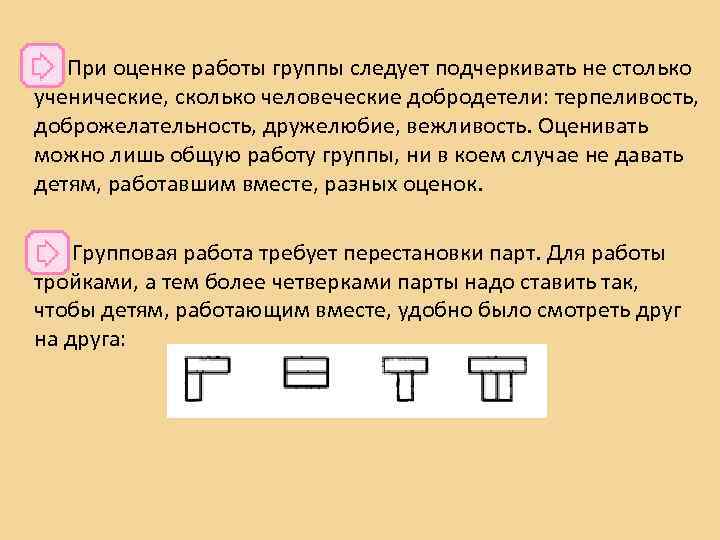 При оценке работы группы следует подчеркивать не столько ученические, сколько человеческие добродетели: терпеливость, доброжелательность,