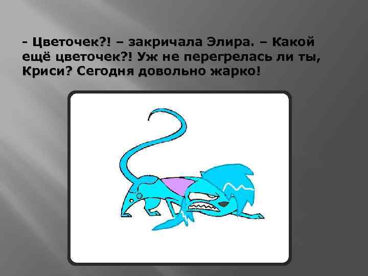 - Цветочек? ! – закричала Элира. – Какой ещё цветочек? ! Уж не перегрелась