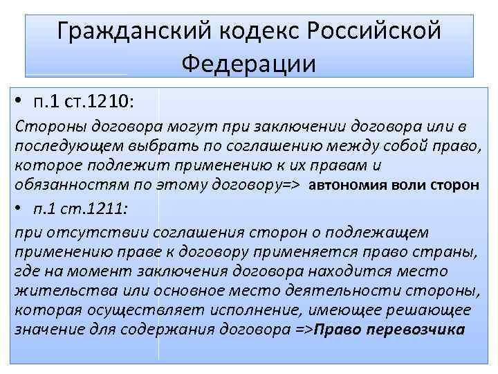 Гражданский кодекс Российской Федерации • п. 1 ст. 1210: Стороны договора могут при заключении