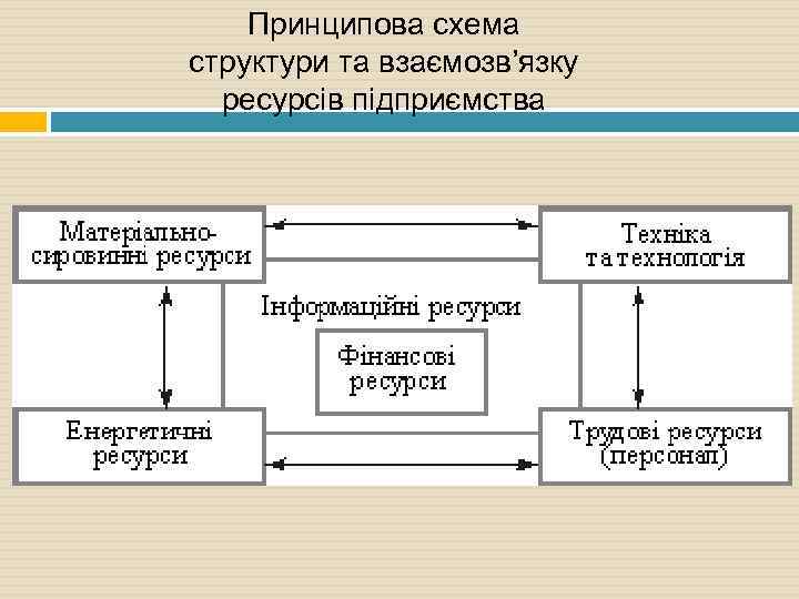 Принципова схема структури та взаємозв’язку ресурсів підприємства 