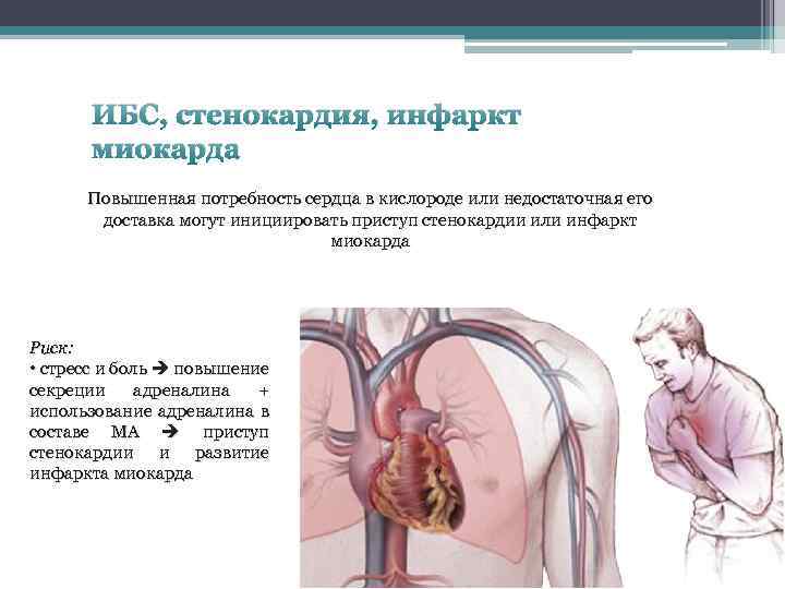 ИБС, стенокардия, инфаркт миокарда Повышенная потребность сердца в кислороде или недостаточная его доставка могут