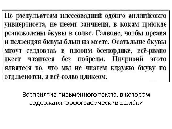 Восприятие письменного текста, в котором содержатся орфографические ошибки 