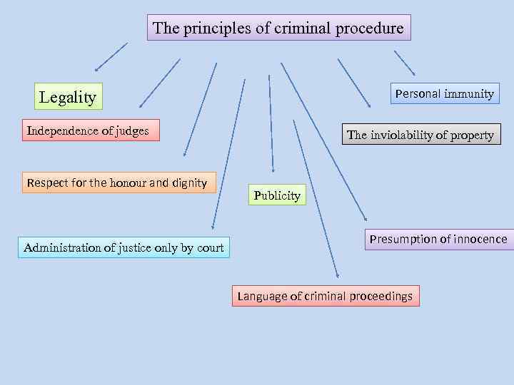 The principles of criminal procedure Personal immunity Legality Independence of judges Respect for the