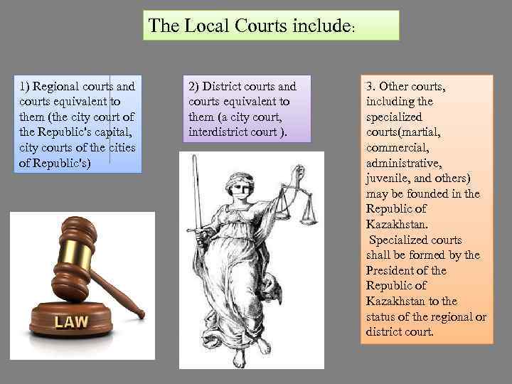 The Local Courts include: 1) Regional courts and courts equivalent to them (the city