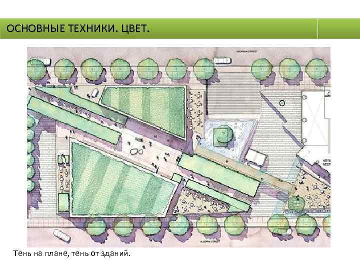 ОСНОВНЫЕ ТЕХНИКИ. ЦВЕТ. Тень на плане, тень от зданий. 