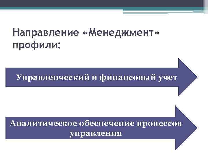 Направление «Менеджмент» профили: Управленческий и финансовый учет Аналитическое обеспечение процессов управления 