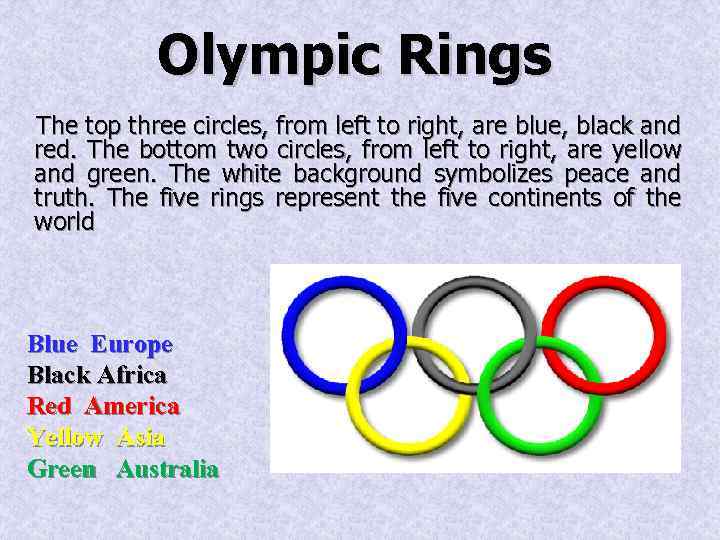 Olympic Rings The top three circles, from left to right, are blue, black and