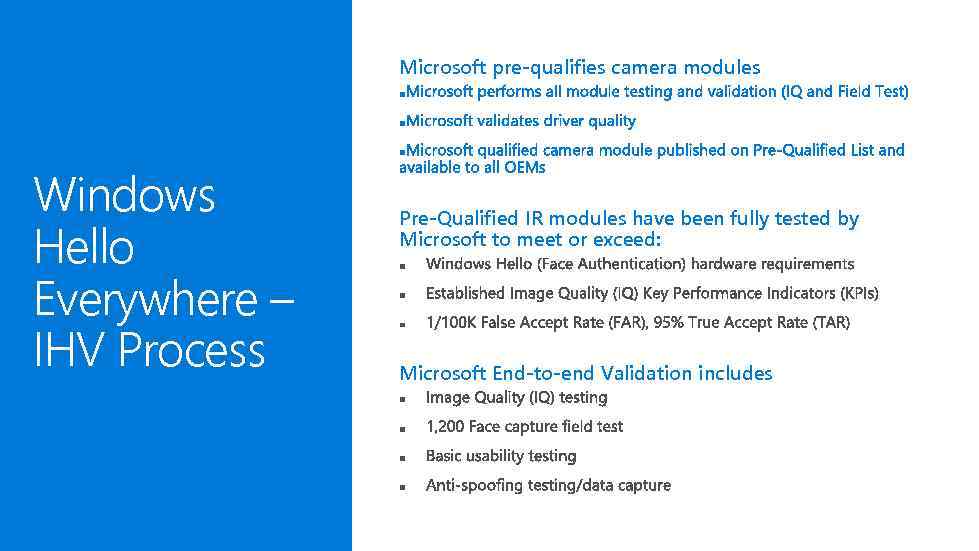 Microsoft pre-qualifies camera modules Windows Hello Everywhere – IHV Process Pre-Qualified IR modules have