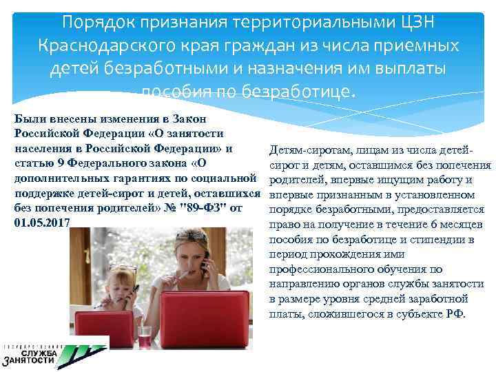 Порядок признания территориальными ЦЗН Краснодарского края граждан из числа приемных детей безработными и назначения