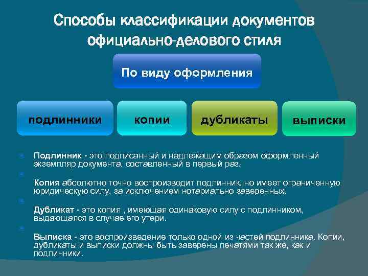 Официальные документы какие. Классификация официально делового стиля. Подлинник дубликат копия классификации документа. Типы документов официально-делового стиля. Классификация деловых документов.