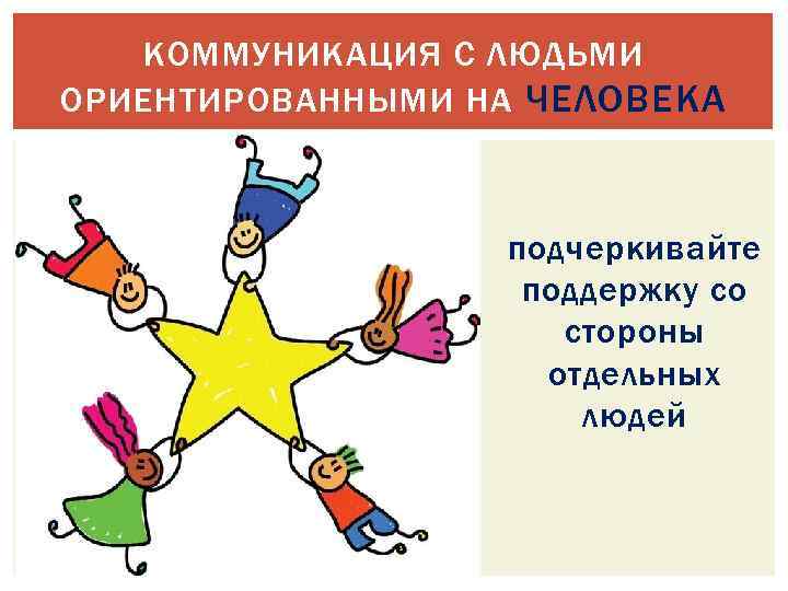 КОММУНИКАЦИЯ С ЛЮДЬМИ ОРИЕНТИРОВАННЫМИ НА ЧЕЛОВЕКА подчеркивайте поддержку со стороны отдельных людей 