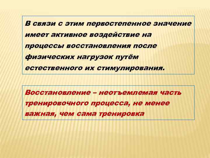 В связи с этим первостепенное значение имеет активное воздействие на процессы восстановления после физических