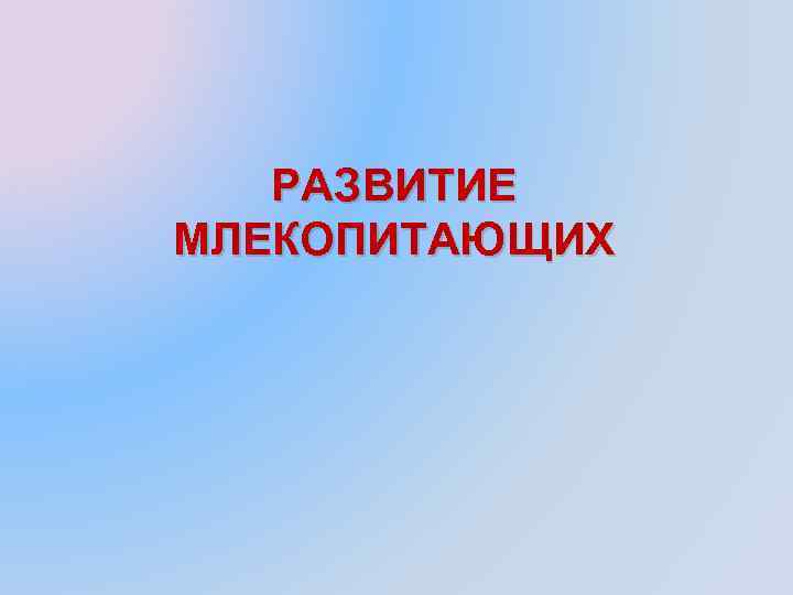 РАЗВИТИЕ МЛЕКОПИТАЮЩИХ 