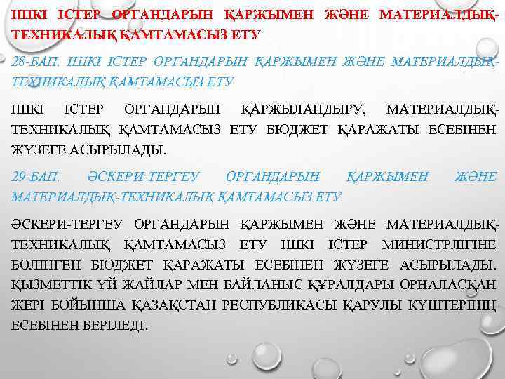 ІШКІ ІСТЕР ОРГАНДАРЫН ҚАРЖЫМЕН ЖӘНЕ МАТЕРИАЛДЫҚТЕХНИКАЛЫҚ ҚАМТАМАСЫЗ ЕТУ 28 -БАП. ІШКІ ІСТЕР ОРГАНДАРЫН ҚАРЖЫМЕН