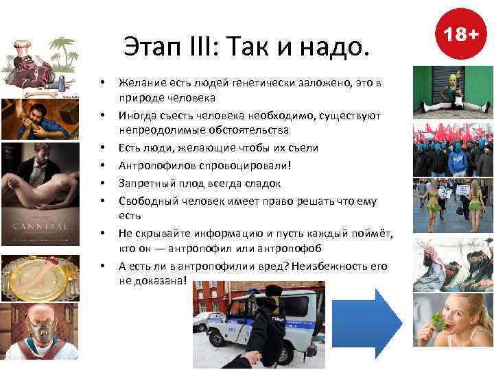 Этап III: Так и надо. • • Желание есть людей генетически заложено, это в