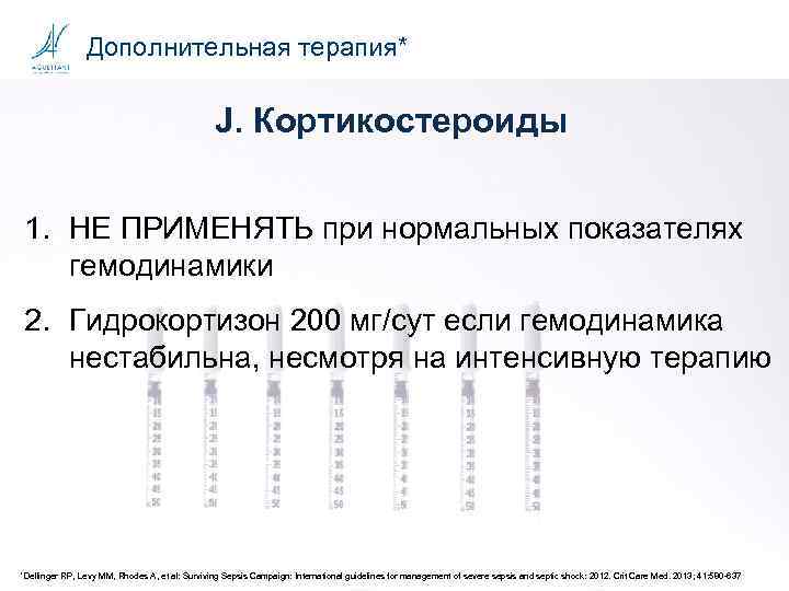 Дополнительная терапия* J. Кортикостероиды 1. НЕ ПРИМЕНЯТЬ при нормальных показателях гемодинамики 2. Гидрокортизон 200