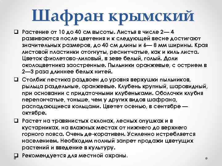 Шафран крымский q Растение от 10 до 40 см высоты. Листья в числе 2—