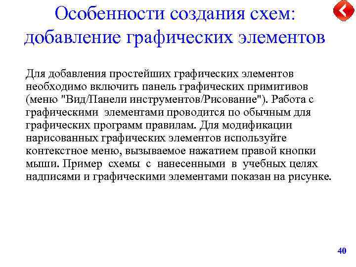 Особенности создания схем: добавление графических элементов Для добавления простейших графических элементов необходимо включить панель