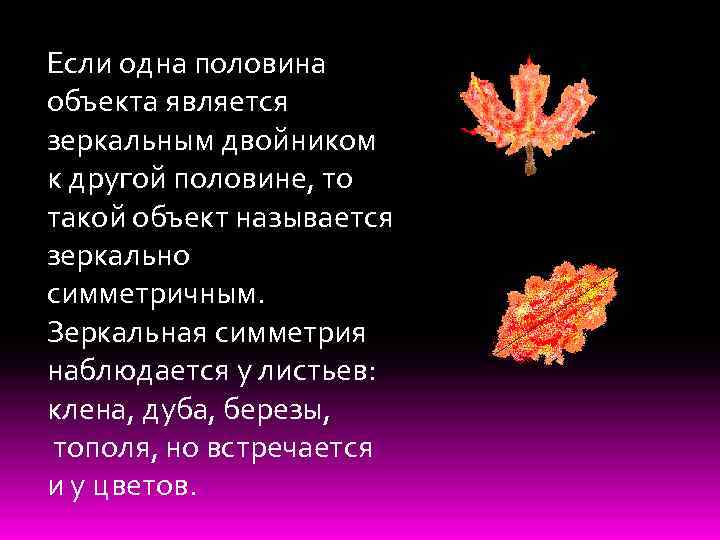 Если одна половина объекта является зеркальным двойником к другой половине, то такой объект называется