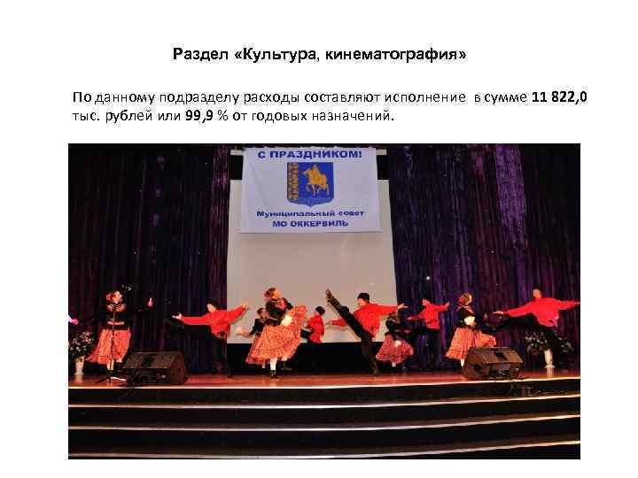 Раздел «Культура, кинематография» По данному подразделу расходы составляют исполнение в сумме 11 822, 0