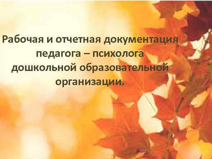 Рабочая и отчетная документация педагога – психолога дошкольной образовательной организации. 