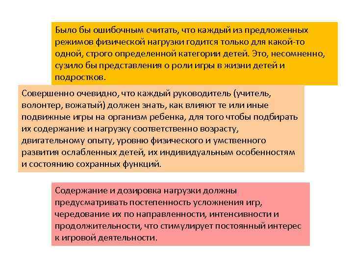 Было бы ошибочным считать, что каждый из предложенных режимов физической нагрузки годится только для