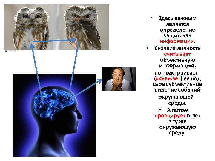  • Здесь важным является определение защит, как информации. • Сначала личность считывает объективную