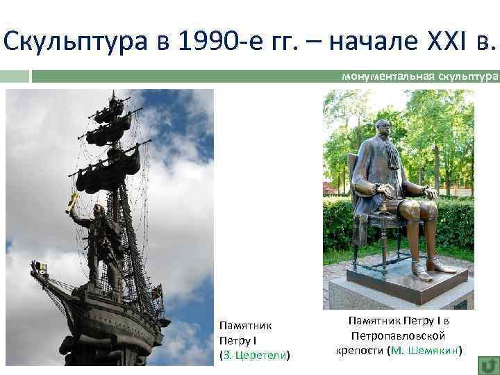 Скульптура в 1990 -е гг. – начале XXI в. монументальная скульптура Памятник Петру I