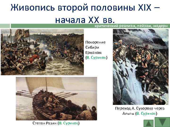 Живопись второй половины XIX – начала XX вв. реализм, пейзаж, модерн критический Покорение Сибири