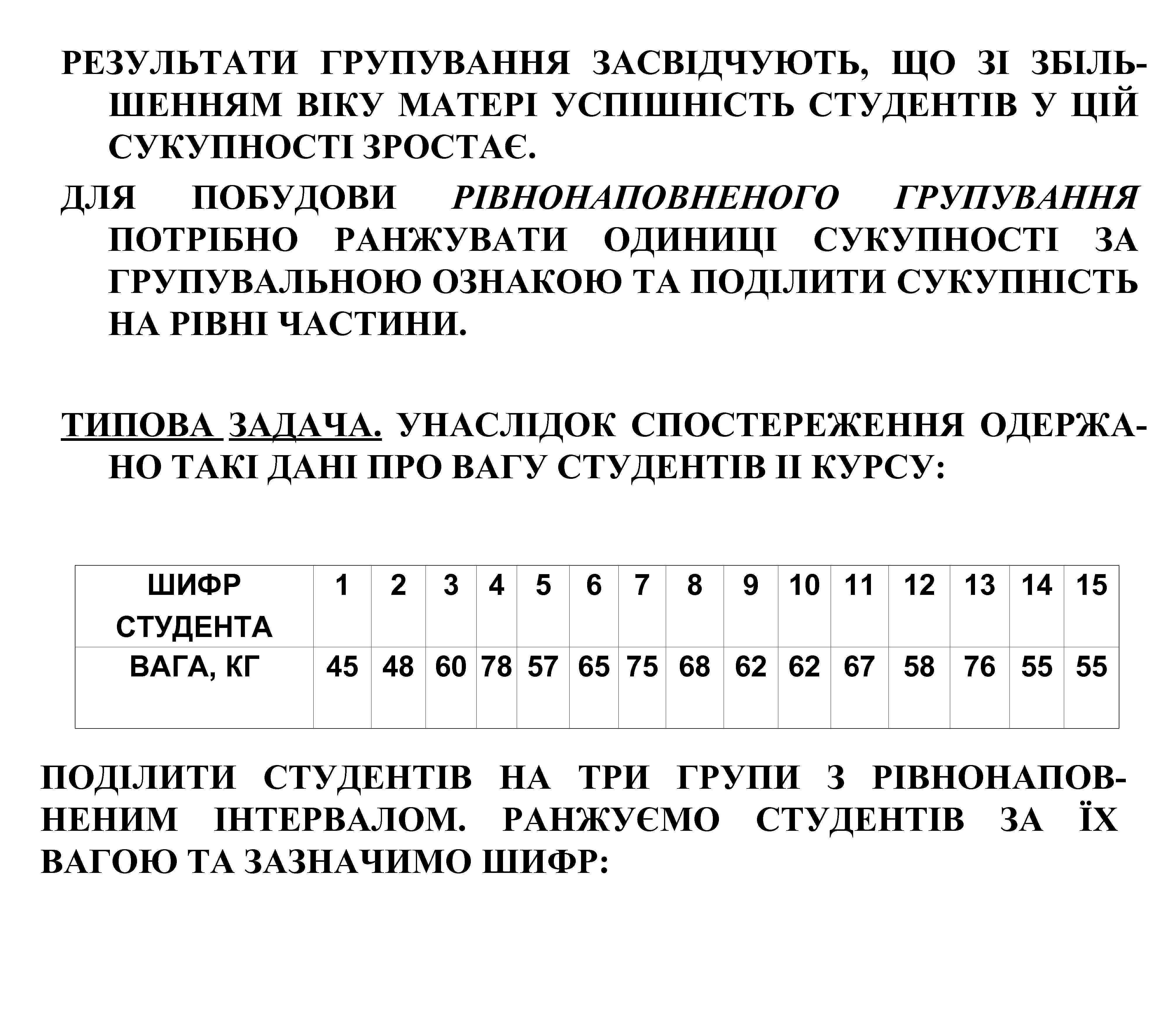 РЕЗУЛЬТАТИ ГРУПУВАННЯ ЗАСВІДЧУЮТЬ, ЩО ЗІ ЗБІЛЬШЕННЯМ ВІКУ МАТЕРІ УСПІШНІСТЬ СТУДЕНТІВ У ЦІЙ СУКУПНОСТІ ЗРОСТАЄ.