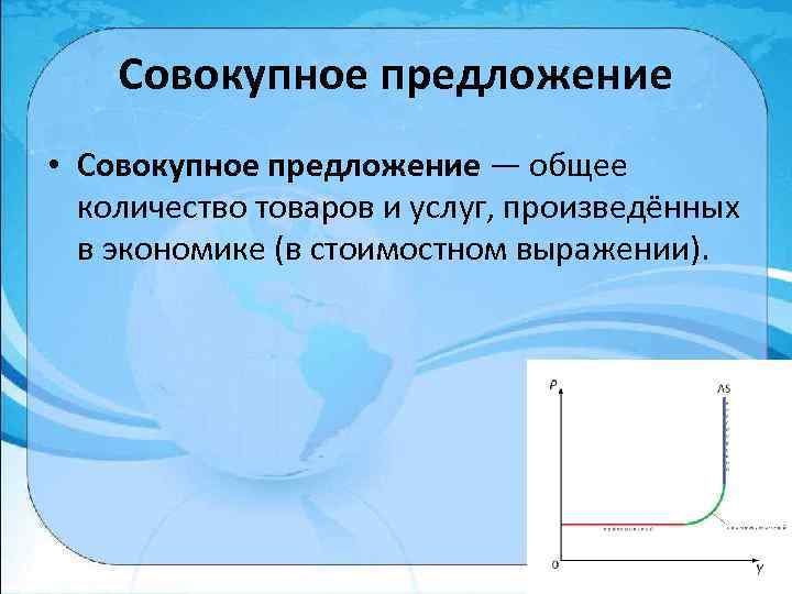 Совокупное предложение • Совокупное предложение — общее количество товаров и услуг, произведённых в экономике